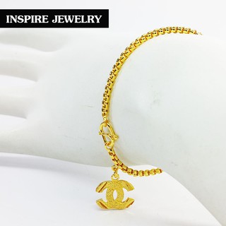 INSPIRE JEWELRYสร้อยข้อมือลายอินเทรน งานแฟชั่น ยาว16.5cm. งานจิวเวลลี่ ชุบทอง พร้อมถุงกำมะหยี่ ทำซาติน มีให้เลือกสองแบบ