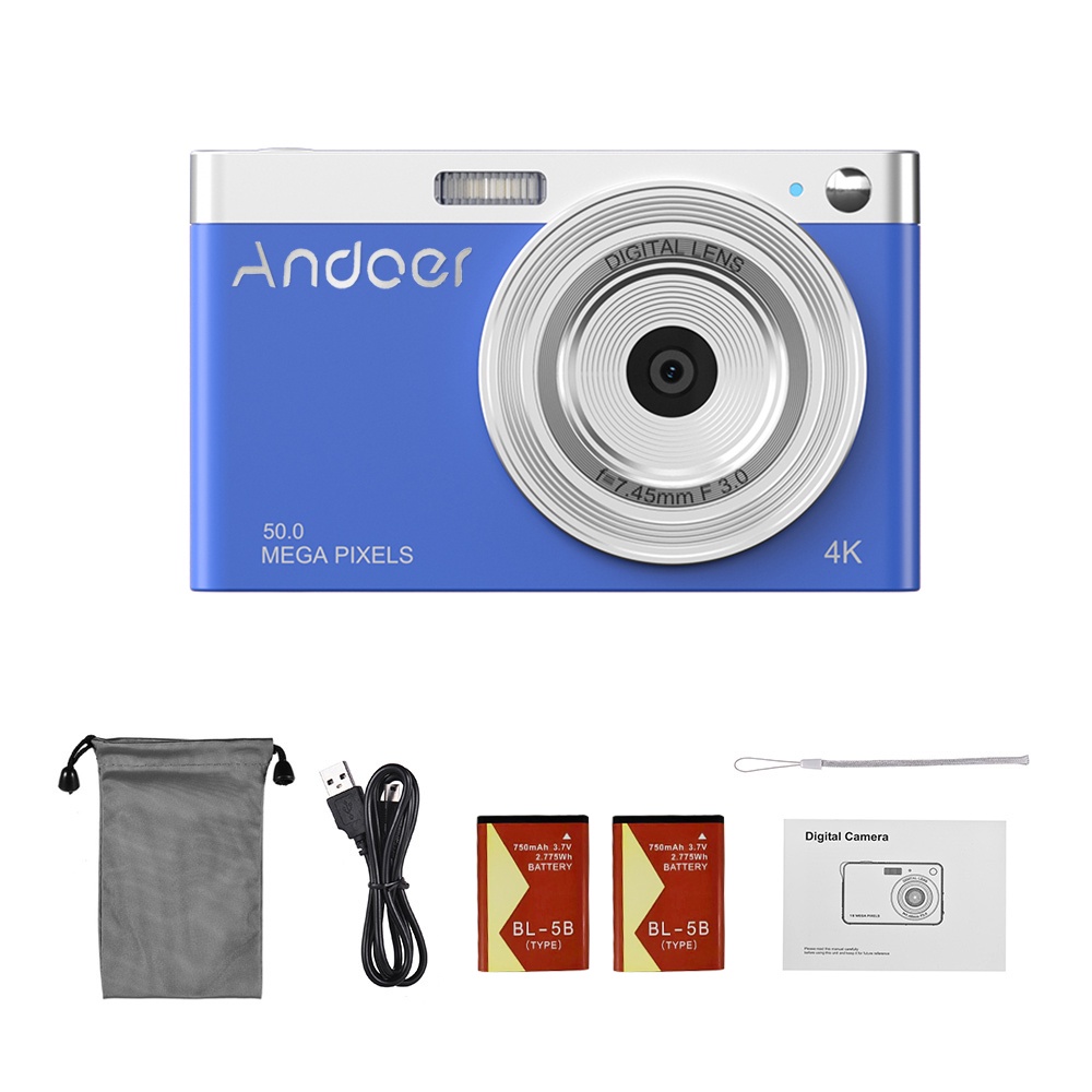 Andoer กล้องบันทึกวิดีโอดิจิทัล 4K 50MP หน้าจอ IPS 2.88 นิ้ว โฟกัสอัตโนมัติ ซูมได้ 16 เท่า กันสั่น ตรวจจับใบหน้ายิ้ม มีแฟลชในตัว