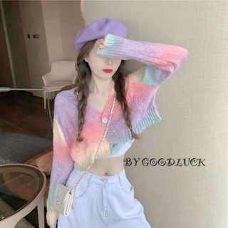 เสื้อครอปแขนยาวสีสวยสายรุ้งพาสเทลหวานหวานน่ารักมากกก