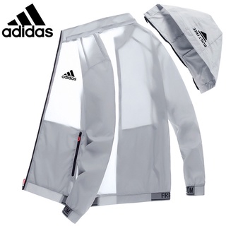 Adidas เสื้อแจ็กเก็ตกันลมลําลอง มีฮู้ด ระบายอากาศ ป้องกันแดด ถอดออกได้ เหมาะกับฤดูร้อน สําหรับผู้ชาย ไซซ์ M-4XL