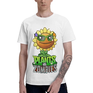 ผ้าฝ้ายคอกลม100%cotton เสื้อ ยืด ผ้า มัด ย้อม RockDSammy Plants Vs. Zombies Sunflower T-Shirt Mens Crew Neck Short Sleev