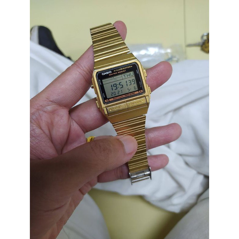 Casio DATA BANK นาฬิกาข้อมือสีทอง สายสแตนเลส รุ่น DB-380G-1 (มือสอง)