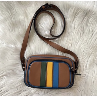 🎀 (สด-ผ่อน) ครอสบอดี้ สีน้ำตาล 6 นิเว COACH 1216 MINI EDGE DOUBLE POUCH CROSSBODY IN COLORBLOCK WITH VARSITY STRIPE