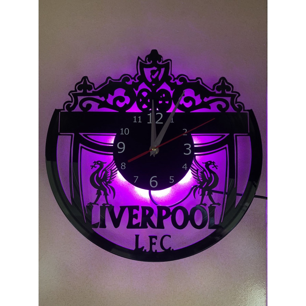 นาฬิกาไวนิล 3D ลาย Liverpool Football Team Game เสียงเงียบ มีไฟกลางคืน LED สําหรับแขวนตกแต่งผนังบ้าน