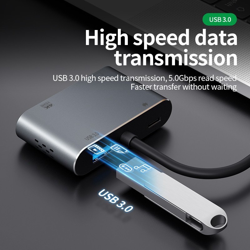 USB C to HDMI Adapter 4K 4 in 1 Type-C to HDMI / VGA / USB 3.0 Port + USB C Female Port Converter #7
