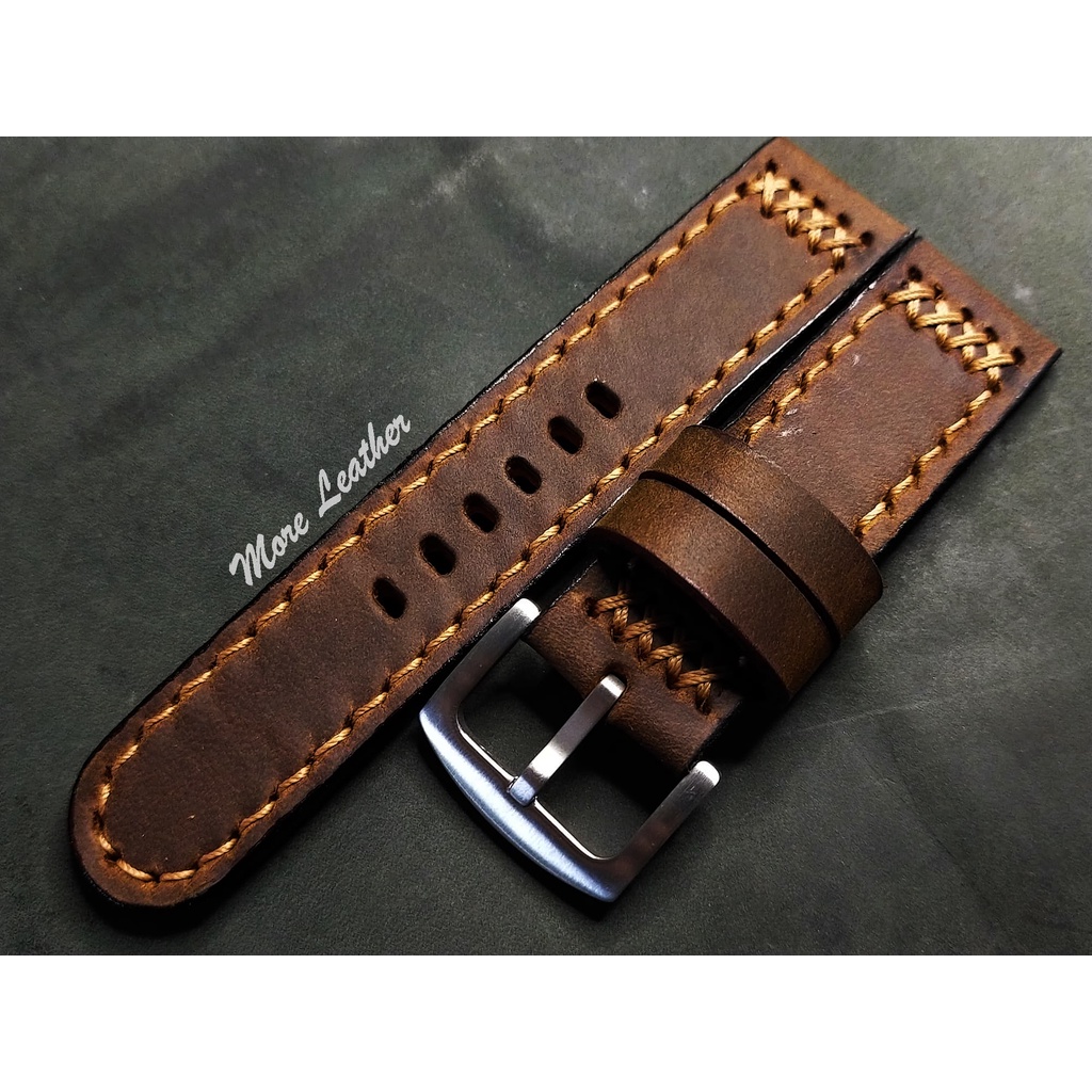 More Leather สายนาฬิกาหนังแท้ 100% สายนาฬิกาแฮนด์เมดสไตล์วินเทจ แถมฟรีสปริง1คู่ มีขนาดตั้งแต่16mmขึ้นไป