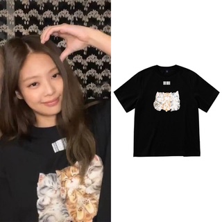 เสื้อยืดคอกลมเสื้อยืดลําลอง แขนสั้น คอกลม พิมพ์ลายแมว Blackpink Jennie พลัสไซซ์ สําหรับผู้ชาย และผู้หญิงS-4XL