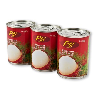 พีทีไอ เงาะในน้ำเชื่อม บรรจุ 565กรัม (20ออนซ์) ยกแพ็ค 3กระป๋อง PTI RAMBUTAN IN SYRUP