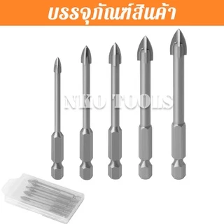 ชุดดอกสว่านเจาะกระเบื้อง เจาะกระจก เจาะปูน เจาะหิน เจาะไม้ หัว 4แฉก แกน 6เหลี่ยม เจาะคอนกรีต