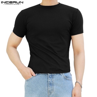 Incerun เสื้อยืดลําลอง คอกลม แขนสั้น สีพื้น สําหรับผู้ชาย