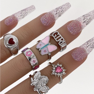 แหวนเซ็ตนางฟ้าสีชมพู 6pcs Angel Pink Decor Ring Set