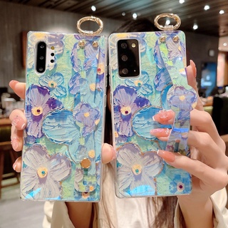 เคสโทรศัพท์มือถือ ลายภาพวาดสีน้ํามัน รูปดอกไม้ พร้อมสายคล้องมือ สําหรับ Samsung Galaxy s10 5g s20 s21 s22 plus ultra s20 fe s21 fe note10 plus note20 ultra