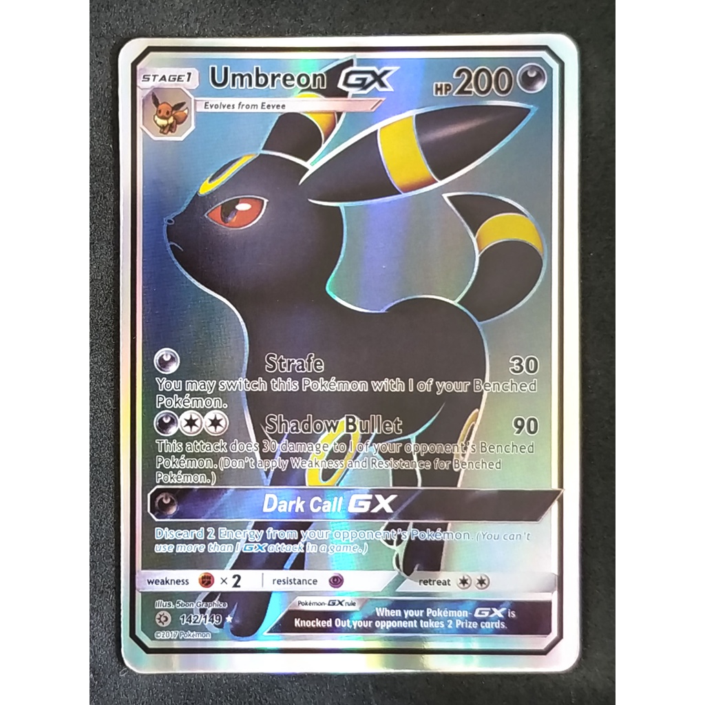 Umbreon GX Card 142/149 แบล็กกี Pokemon Card Gold Flash Light (Glossy) ภาษาอังกฤษ
