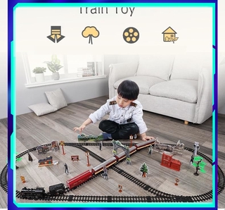 ของเล่นเด็ก รถไฟวินเทจ รถไฟฟ้าบังคับ  ต่อรางได้เอง ของเล่นจำลองเสมือนจริง Retro steam train toy