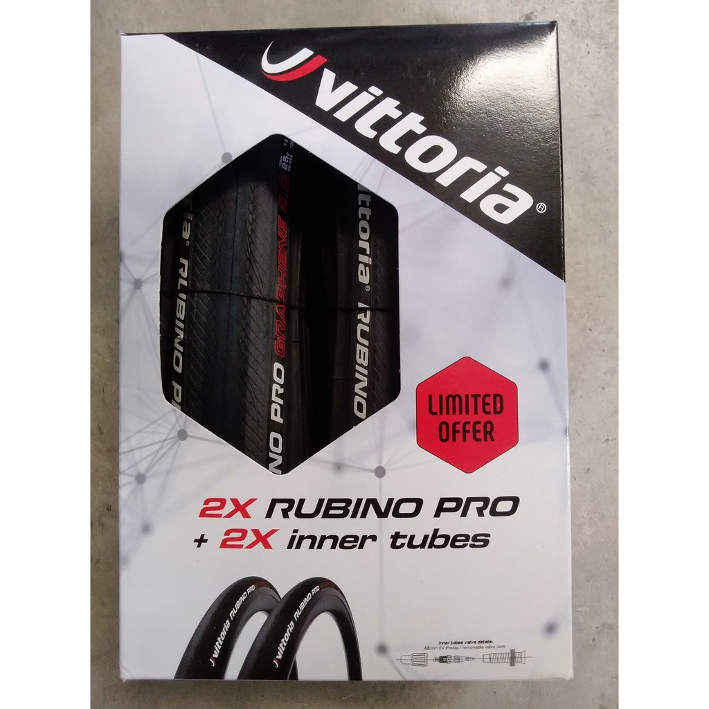 Vittoria Rubino Pro 700x28c Graphene 2.0 เซต ยางนอก 2 เส้น ยางใน 2 เส้น FV48