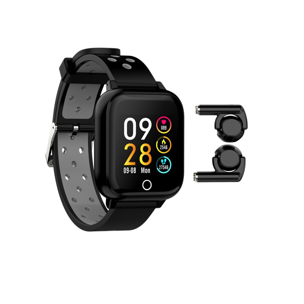 M6 3 in 1 Bluetooth Headset MP3 Smart Watch Smart Bracelet Wireless Earbuds MP3 Combo Full Touch Heart Rate Tracker Bloo
