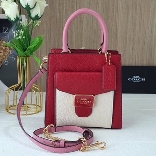 🎀 (สด-ผ่อน) กระเป๋า สีแดงขาว 6.5 นิ้ว COACH C6994 MINI PEPPER CROSSBODY IN COLORBLOCK