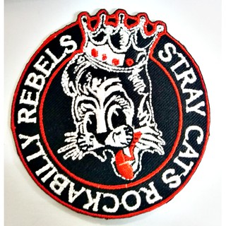 ตัวรีดติดเสื้อน่ารักๆ อาร์มรีดติดเสื้อ * STRAY CATS ROCKABILLY REBELS * ขนาด 7.5 X 7.5 เซนติเมตร