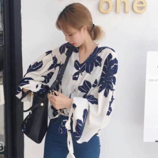 New Top เสื้อแขนยาวปลายแขนแต่งโบว์ลิ่ง