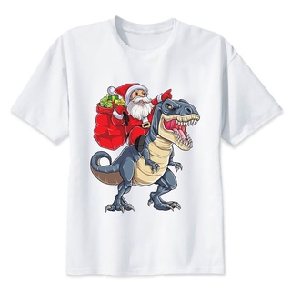 Christmas Tshirts Men Funny Print Dinosaur Carrying Santa Claus T-Shirt Homme O Neck Happy Tee Shirts 471