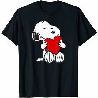 เสื้อยืดผ้าฝ้าย Valentine Snoopy Hugging Heart T-shirt Funny Black Vintage Gift For Men emcy