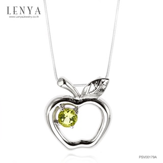 Lenya Jewelry จี้รูปแอปเปิ้ล ผลไม้แห่งความรัก ประดับเพอริดอท ตัวเรือนเงินแท้ 925 ชุบทองคำขาว