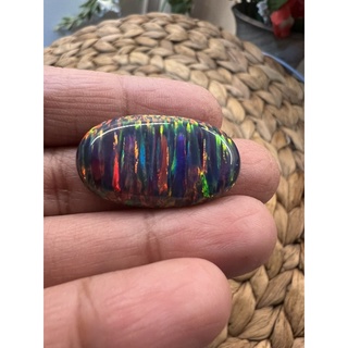 Lab Japan opal 15x22mm 8 cts พลอย โอปอล สังเคราะห์!!! Brown Fire Stripe OPAL รูปไข่ OVAL หลังเบี้ย