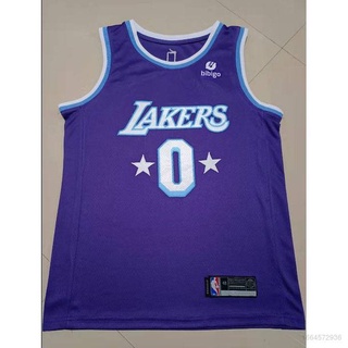 เสื้อกีฬาแขนกุด ลายทีม YT3 2022 75th NBA Jersey Los Angeles Lakers No.0 Westbrook สไตล์คลาสสิก