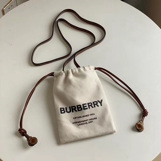 BURBERRY SMALL HOUSEFERRY PRINT COTTON CANVAS DRAWCORD POUCH BAG IN TAG กระเป๋าผ้าแคนวาสหูรูด เบอเบอรี่ ทรงขนมจีบ