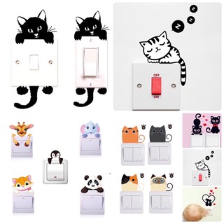 สติกเกอร์ติดสวิตช์ไฟ สติกเกอร์ติดผนัง สติกเกอร์ ตกแต่งบ้าน ลอกออกได้ DIY Cartoon Animal Cat Dog Wall Sticker Home Room 1