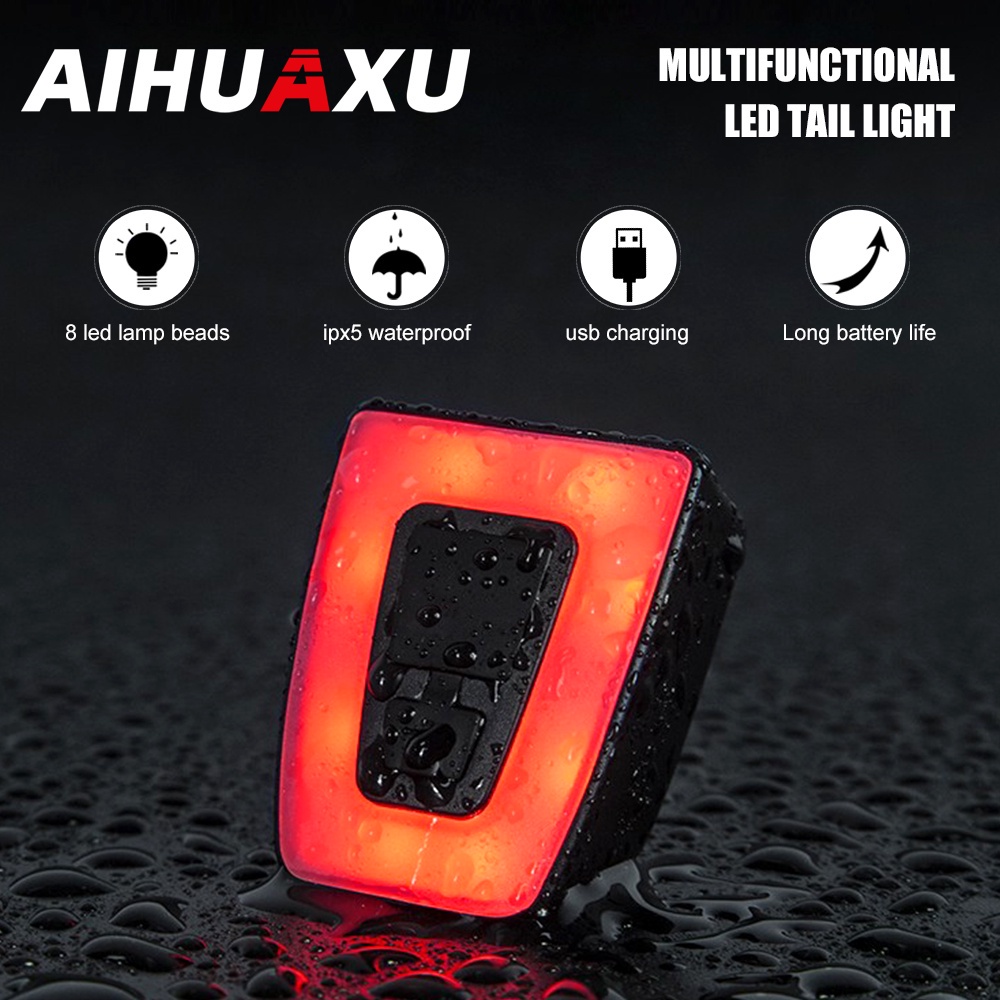[COD] AIHUAXU ไฟจักรยาน ไฟท้ายจักรยาน ไฟท้าย ไฟเตือนความปลอดภัย USB แบบพกพา