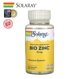 [พร้อมส่ง] Solaray, Bio Zinc, 15 mg ซิงค์ (100 VegCaps)