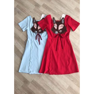 Vip exculsive 👗🦊 พร้อมส่ง Size L เดรสกระโปรงทรงป้าย มาในลายน้องหมาป่าขนปุกปุยสุดน่ารัก