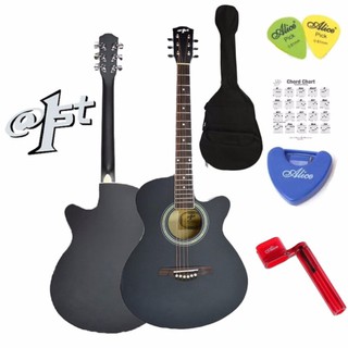 At First กีตาร์โปร่ง  Acoustic Guitar 40 รุ่น AG008BK + กระเป๋า + ปิ๊กกีตาร์ Alice 2 อัน + ที่เก็บปิ๊กกีตาร์