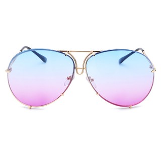 แว่นตา ฮาราจูกุ (Harajuku) สีฟ้า-ชมพู ไล่โทนสี กรอบสีทอง (UV400)