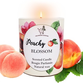 เทียนหอมปรับอากาศ Soy Wax กลิ่นพีช Peachy Blossom พร้อมกล่อง และฝาไม้สวยงาม