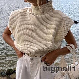 Bigmall -Women Fashion High Collar Knitted Vest Sweater