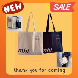 พร้อมส่งในไทย  กระเป๋าผ้าแคนวาส กระเป๋าสะพายไหล่ กระเป๋าผ้าสีพื้นmhl ใบใหญ่จุใจสไล์ฮาราจูกุมาสไตล์เกาหลี