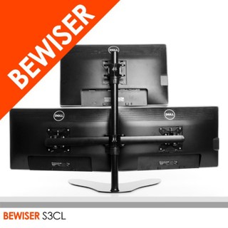 BEWISER S3C ขาตั้งคอม 3 จอมอนิเตอร์ VESA15"-30"&lt;บน1จอ+ล่าง2จอ&gt; ฐานตั้งโต๊ะ โลหะสีดำ Dual+One Vertical Monitor Desk Stand