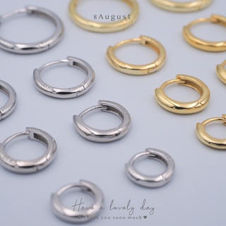 8August ต่างหูเงินแท้ ต่างหูห่วง วงกลม ขอบมน Hoop Earrings S925 (A8)