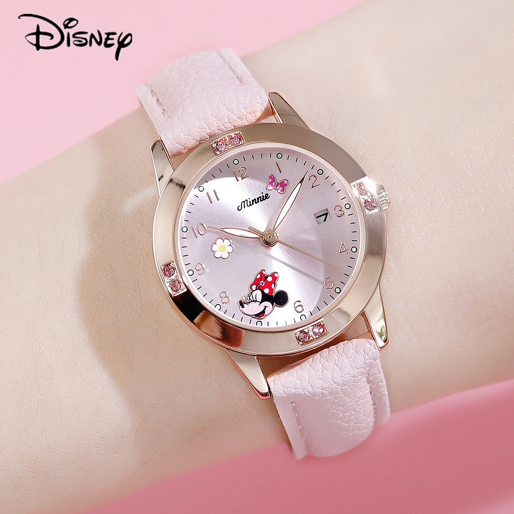 Disney Minnie นาฬิกาข้อมือนักเรียน Donald Duck นาฬิกาข้อมือเด็กควอตซ์สาวนาฬิกาลายการ์ตูน นาฬิกาสเตนเ