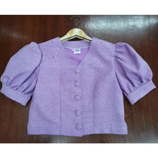 เสื้อม่วง​ ผ้าทอจอมทอง​ คอวี​ แขนตุ๊กตา