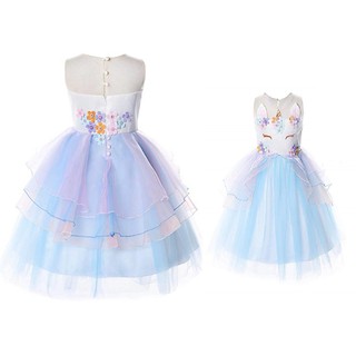 เดรสยูนิคอร์นแบบสวยเก๋ Unicorn cute dress แบบสวยหรูใส่ไปงานเลี้ยงได้ กระโปรงสวยเป็นชั้น ๆ ผ้าชีฟอง