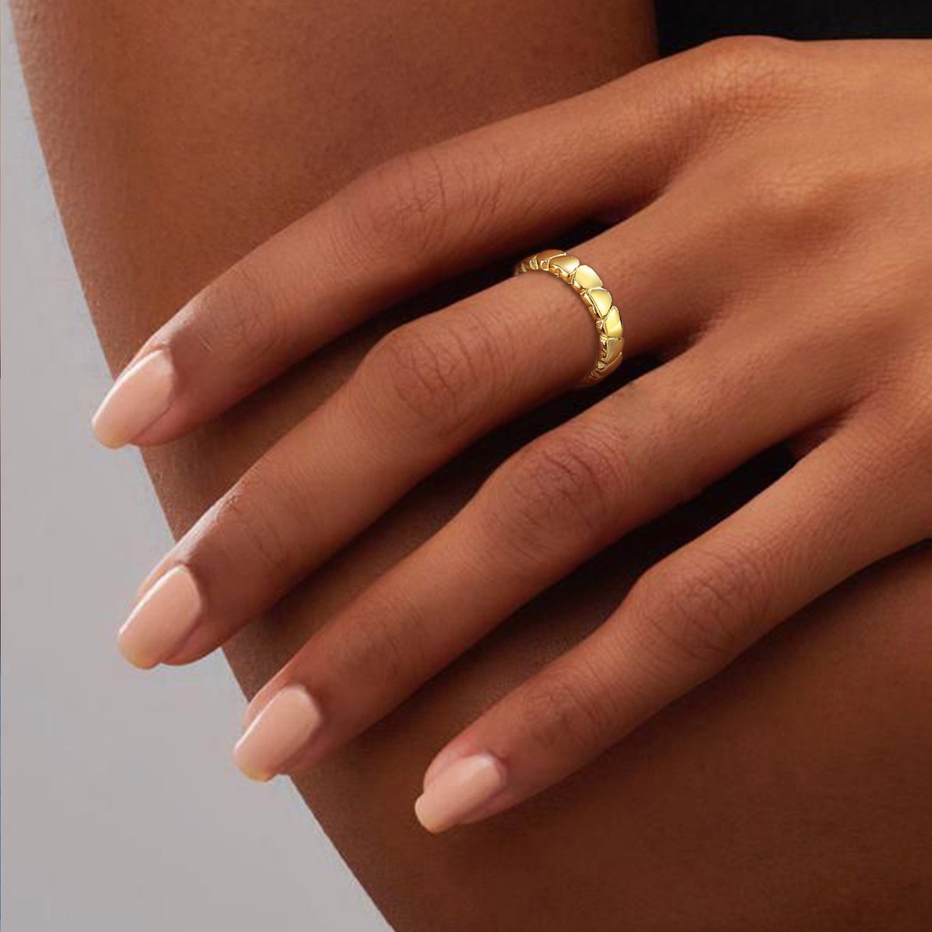 Vnox Stainless Steel Heart Shape Classical Gold Wedding Rings