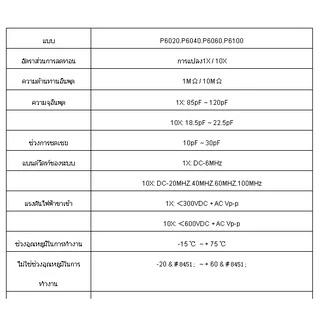 สายโพรบ สายวัดออสซิลโลสโคป P6100 100MHz เส้นละ 245 บาท(ในภาพหน้าปก 2 เส้น 480 บาท)