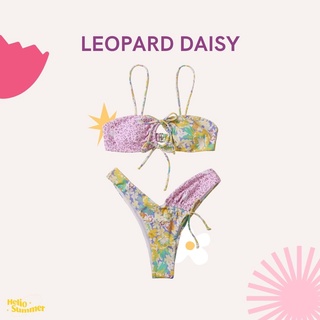 (พร้อมส่ง) helio summerr -  Leopard Daisy บิกินี่ ชุดว่ายน้ำ บิกินี่ Bikini บิกินี่สายฝอ เว้าสูง บิกินี่ลายดอก