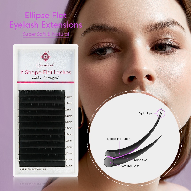 Genielash Matte ellipse ขนตาต่อ 0.15 / 0.20 มม. ขนตาแต่ละชิ้น ปลายแยก รากวงรีแบน