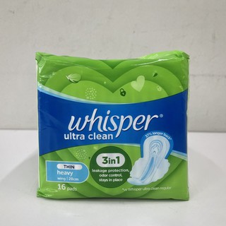 Whisper Ultra Clean 28 cm. ผ้าอนามัย วิสเปอร์ อัลตร้า คลีน 16 ชิ้น (แบบมีปีก)