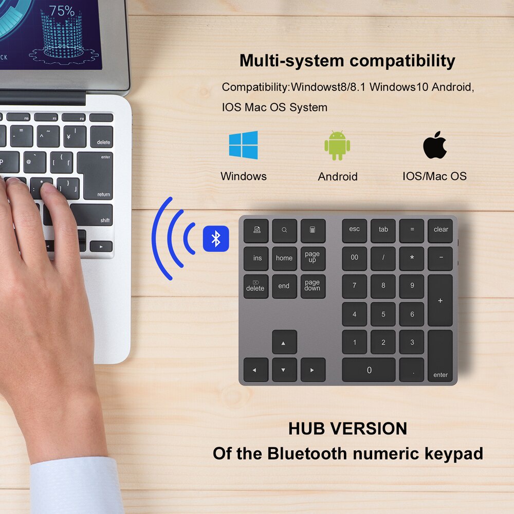 Mini Numeric 35คีย์ไร้สายแป้นพิมพ์ตัวเลขแป้นพิมพ์ดิจิตอลสำหรับ Windows ...