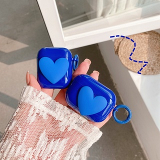 เคสหูฟัง แบบนิ่ม กันกระแทก ลายหัวใจ สีฟ้า สําหรับ airpods 1 2 3 pro